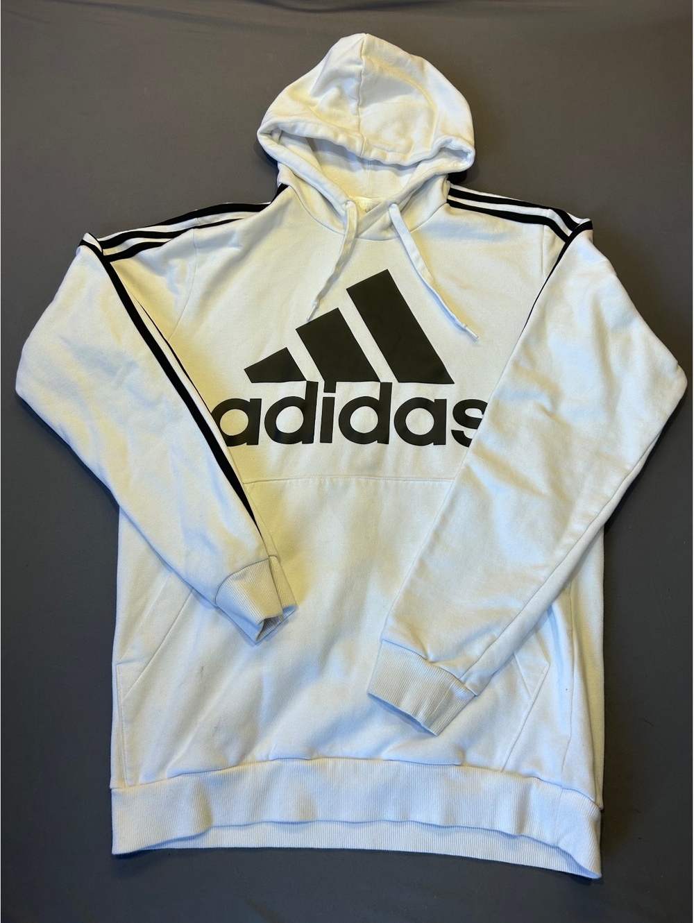 Adidas white pullover hoodie with black logo